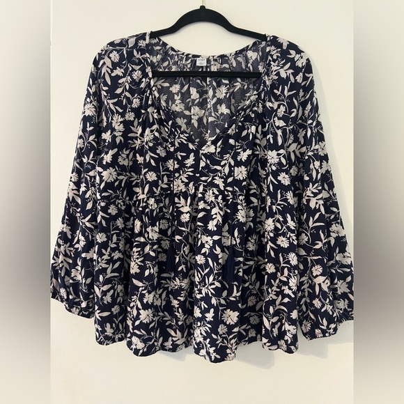 Rayon Flowy Floral Navy and White Women's Top size L (F114) - Picture 6 of 8